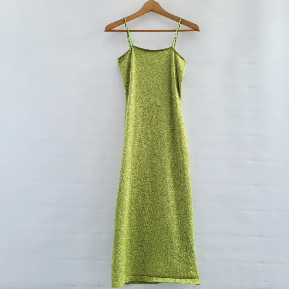 Resa Knit Collection Green Sheath Midi Dress Size Small Metallic Threading Boho - Picture 10 of 16